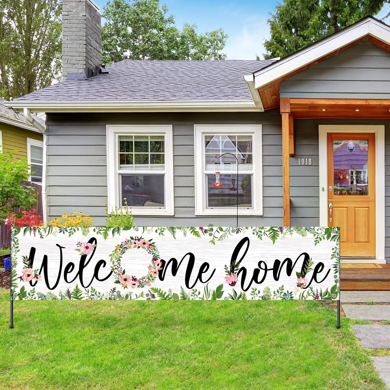 Welcome Home Banner 71×15.7 Inch Floral Hanging Sign Party Decoration