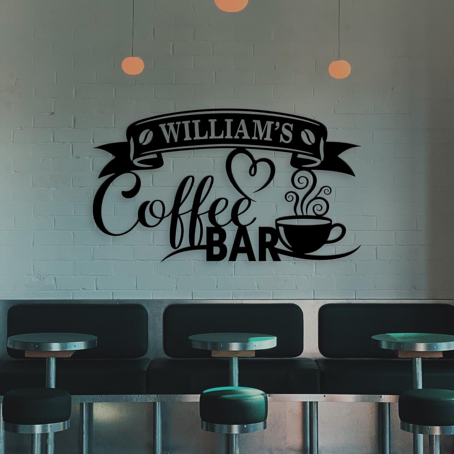 Coffee Bar Metal Sign, Rustic Kitchen Wall Decor for Home Cafe, Barista Gift