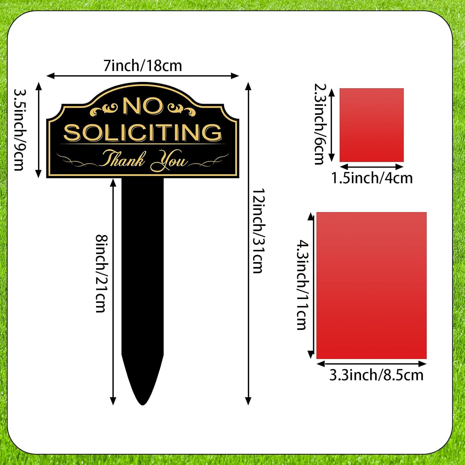 No Soliciting Sign for House with Stake 7 x 3.5 Inch Waterproof Resistant with 1