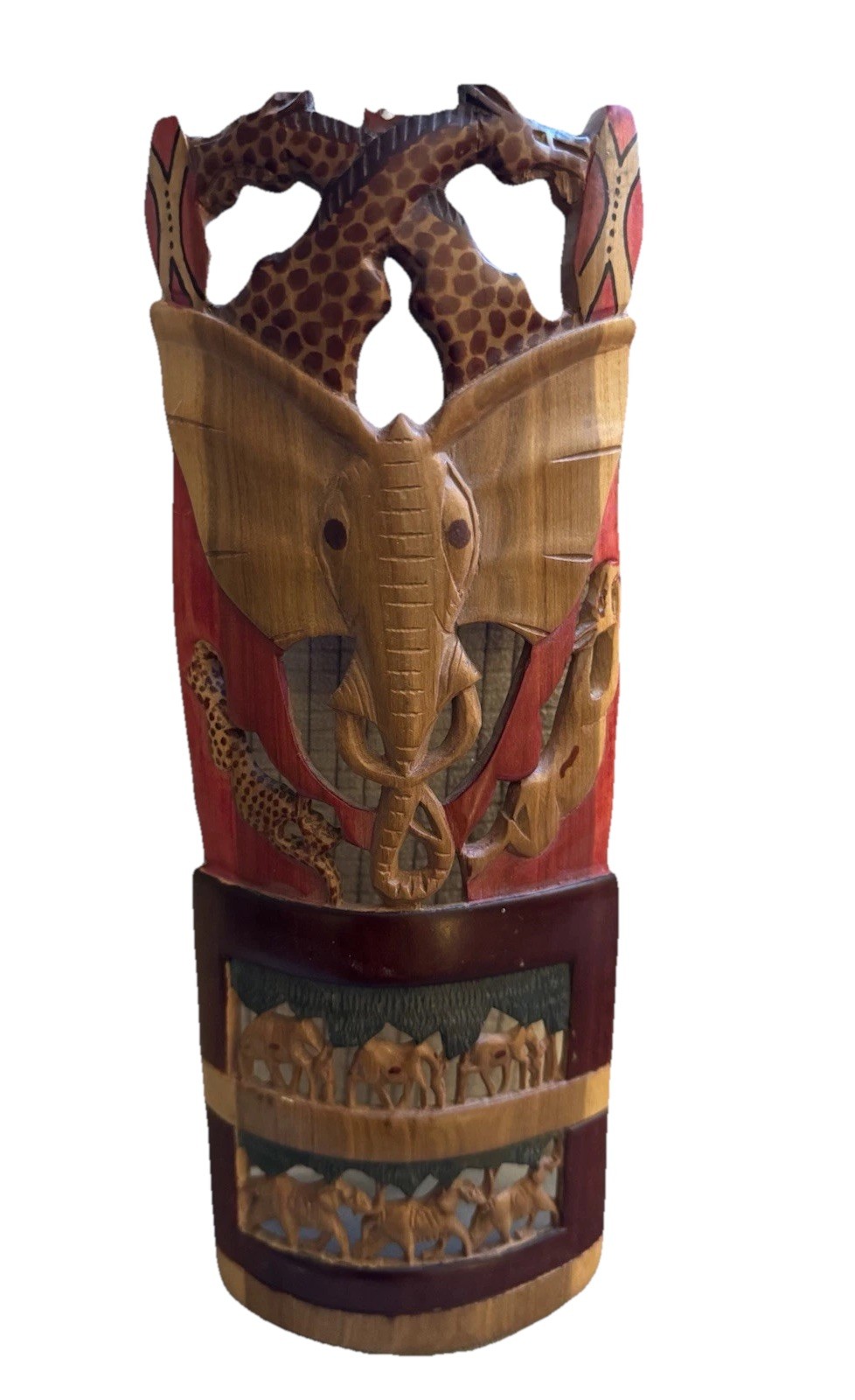 African Crafts Wood Elephants/ Giraffes Wall Hanging Carving Home decor 12×5 in
