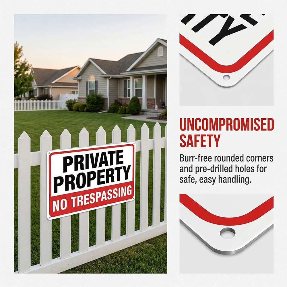 2Pack No Trespassing Signs Private Property Metal Sign 10 x 7 In Aluminum