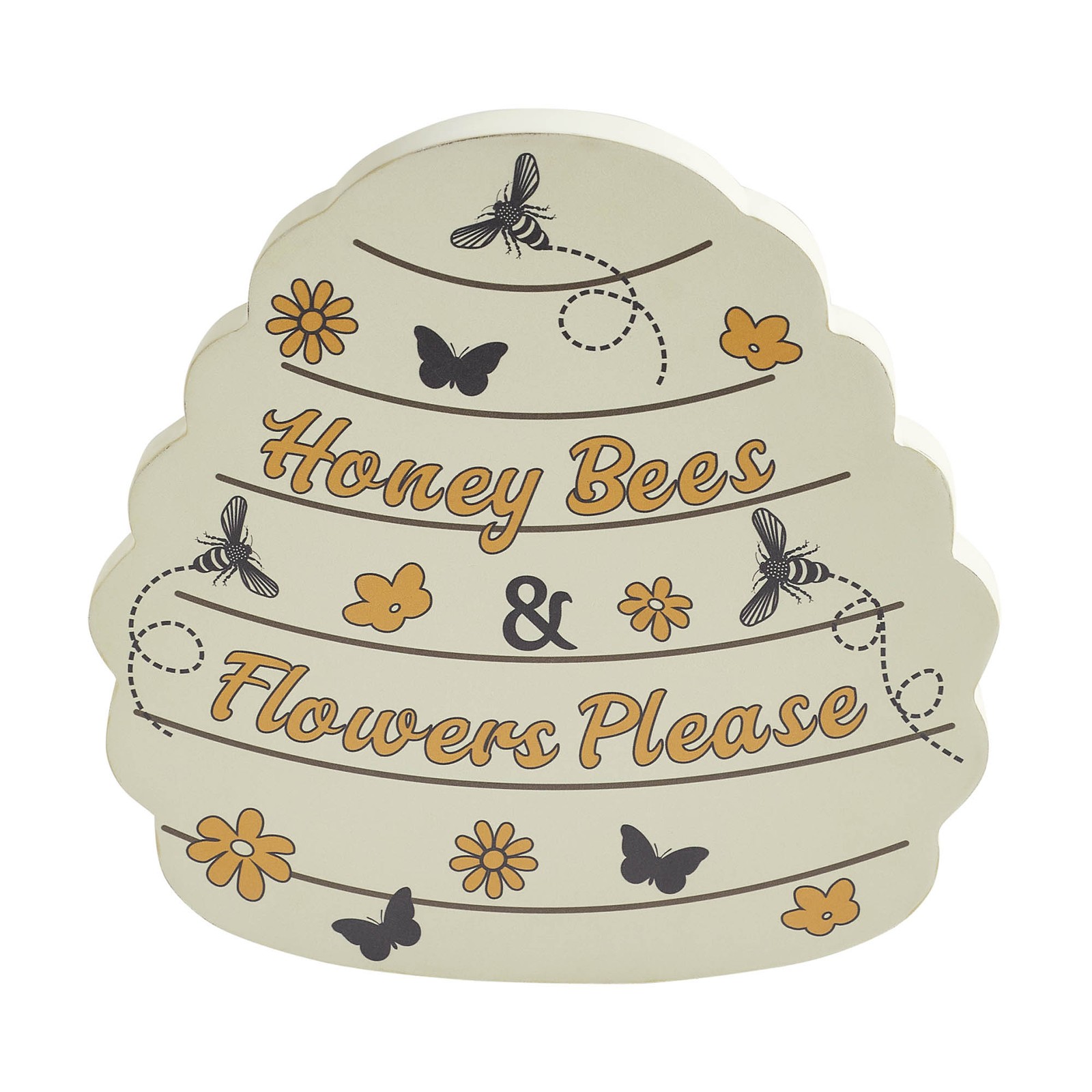Buzzy Bees Honey Bees & Flower Please Bee Hive MDF Wall Sign 11x11x1 VHC Brands