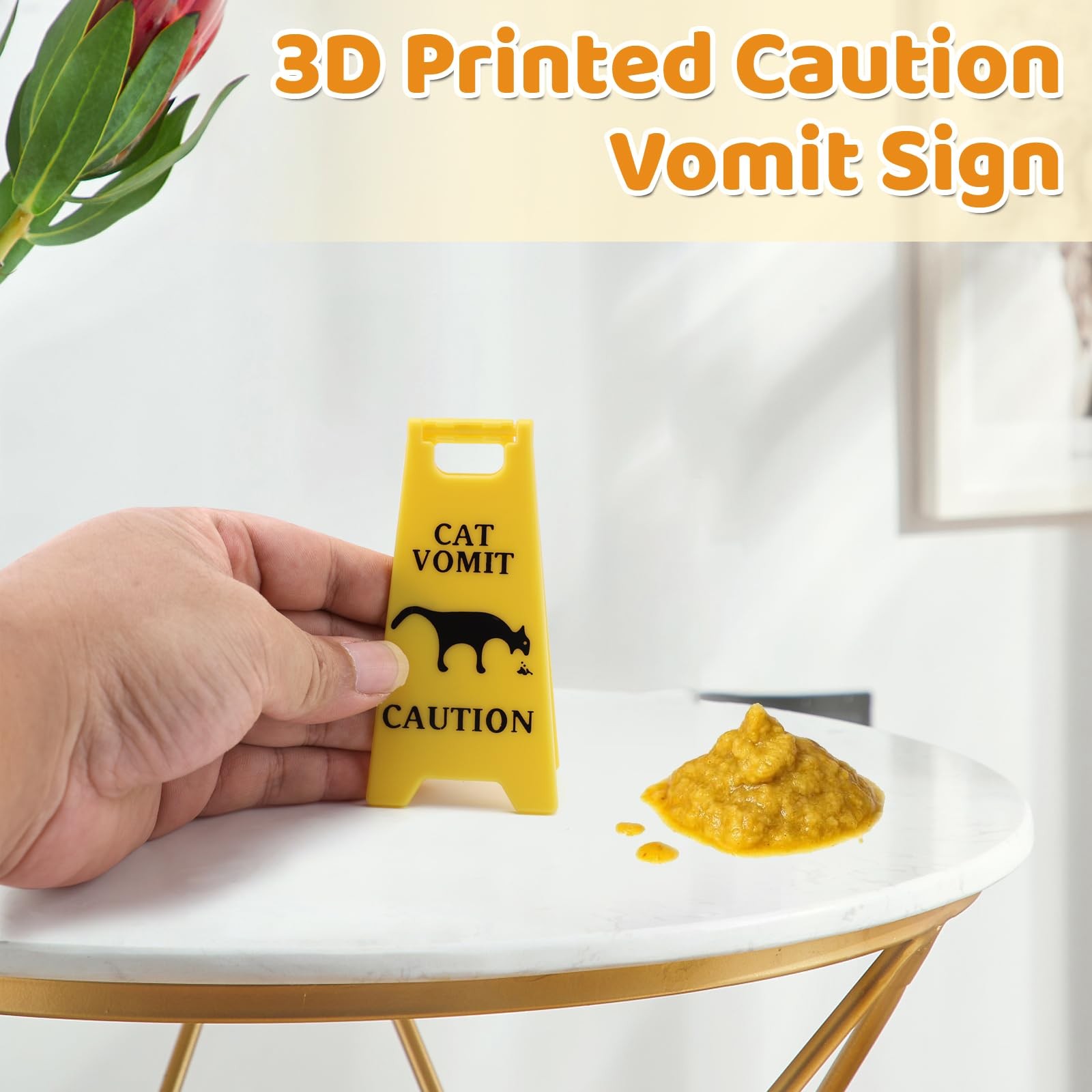 3Pcs Cat Vomit Caution Sign, 4 Inch DoubleSided Printed, Funny Cats Warning S…