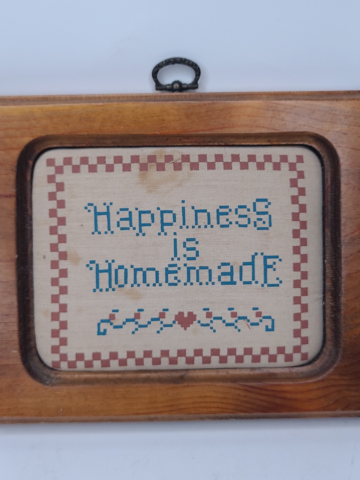 Vintage Framed “Happiness Is Homemade” Printed Fabric Wall Hanging Rustic…