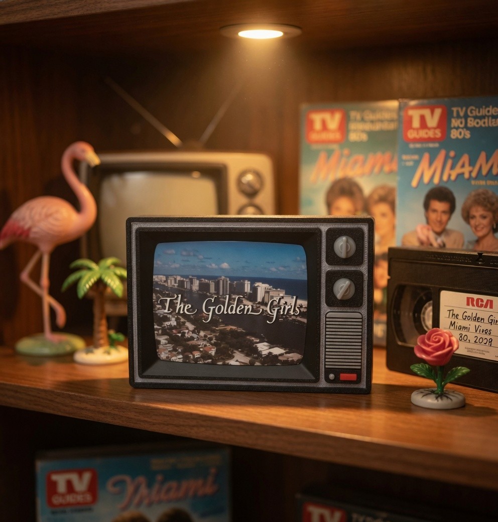 The Golden Girls Retro TV Display Miami Skyline 80s Sitcom Nostalgia