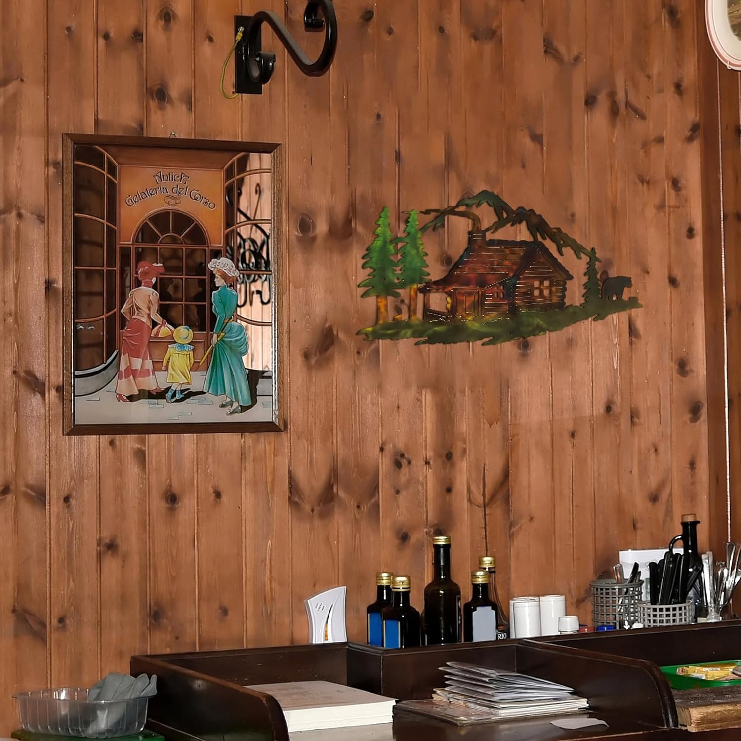 Mountains Cabin Bear Wall Art Farmhouse Metal Forest Lodge Wall Sculpture Retro