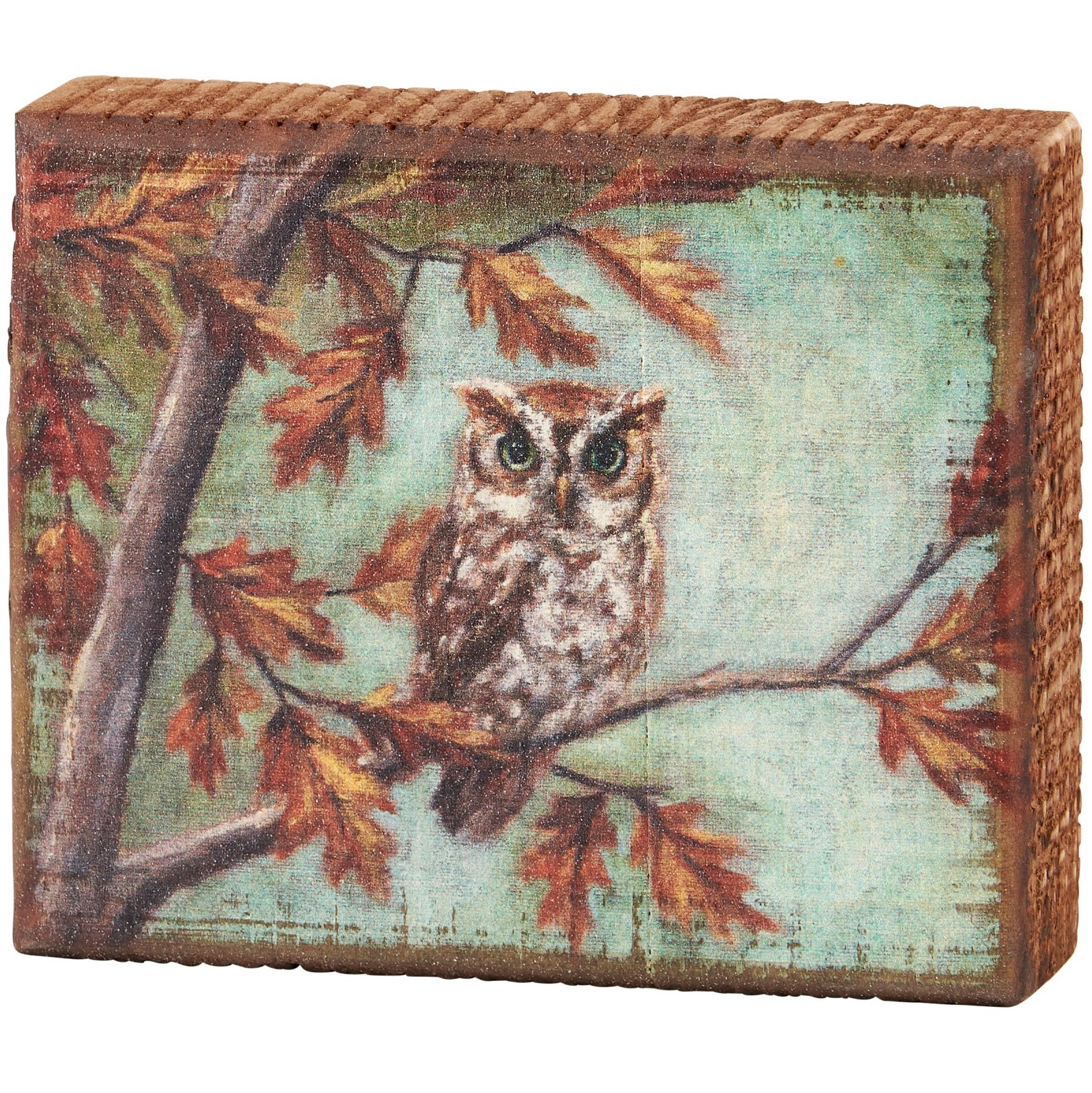 Fall Owl Primitives by Kathy Wood Block Sign 5 in x 4 in Free Shipping
