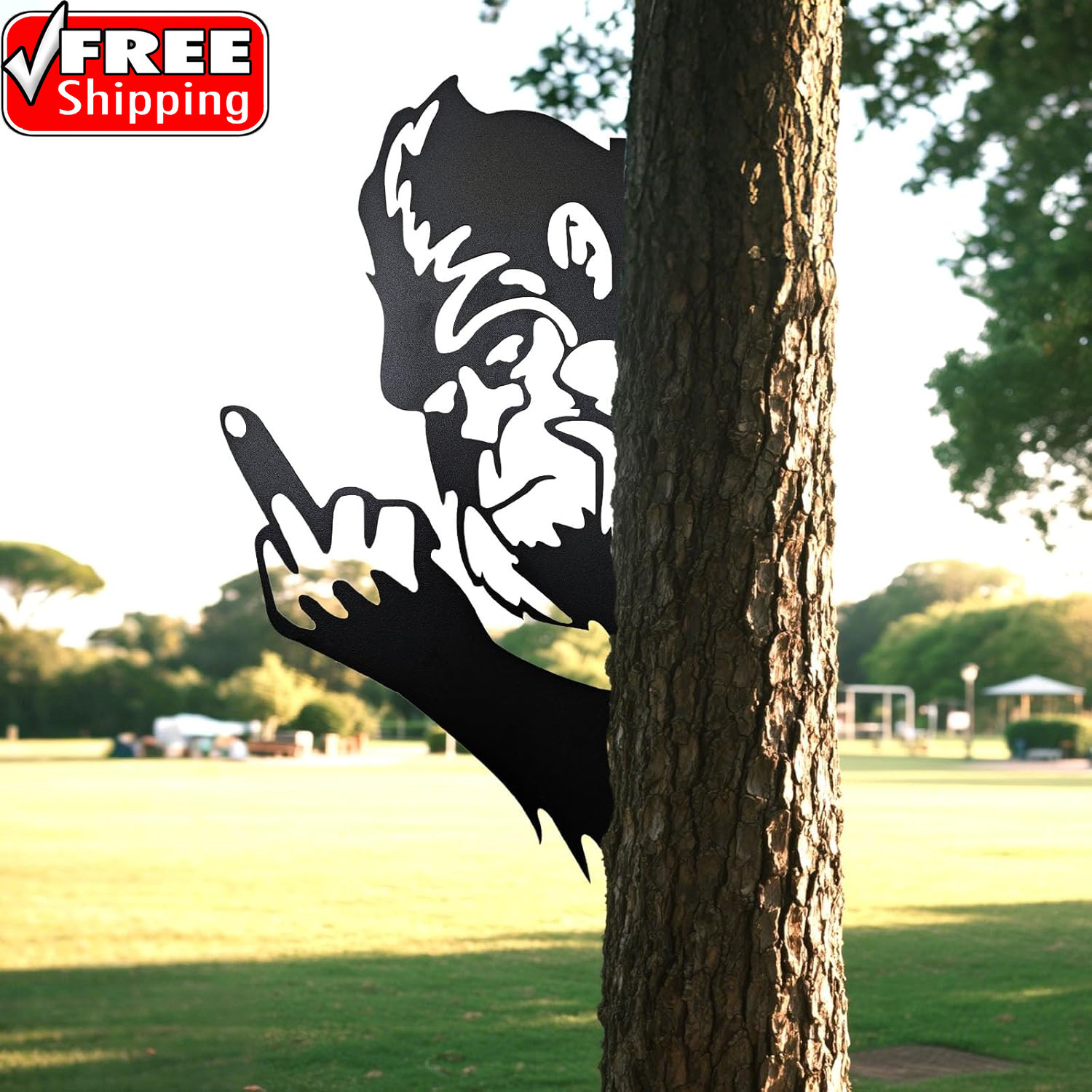 Peaking a Boo Flipping off Bigfoot Animal Metal Sign Art Ornament, Middle Finger