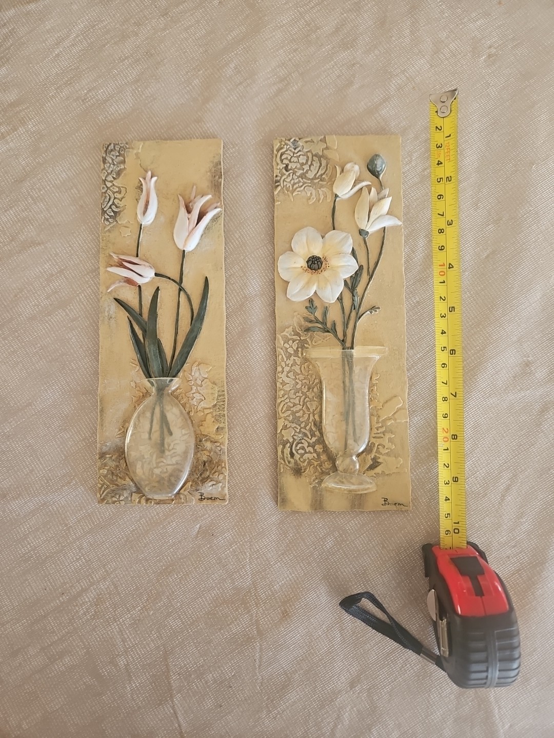 Vintage Boem Flowers In A Vase 3D Wall Hangings Art Deco Plaques Set Of 2