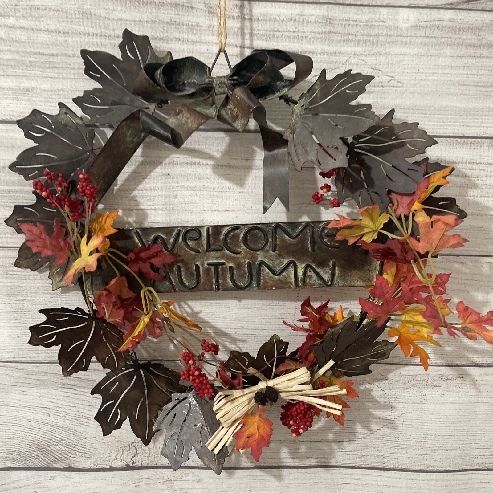Hanging Metal Autumn/Fall “Welcome” Door Wreath- 17”