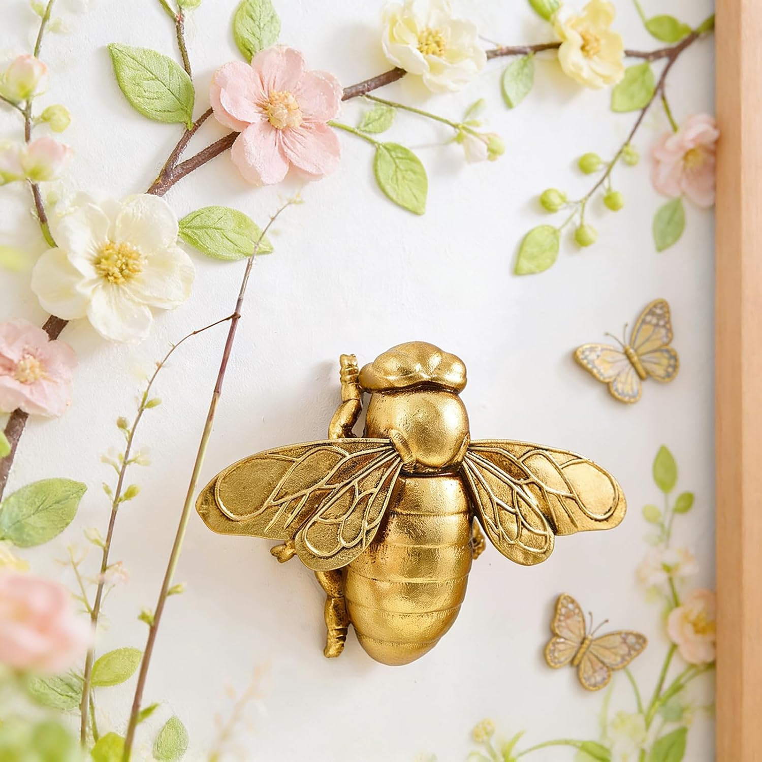Gold Bee Wall Decor Resin Bug Wall Art (Metallic Gold) | 3D Hanging Honey Bee Wa