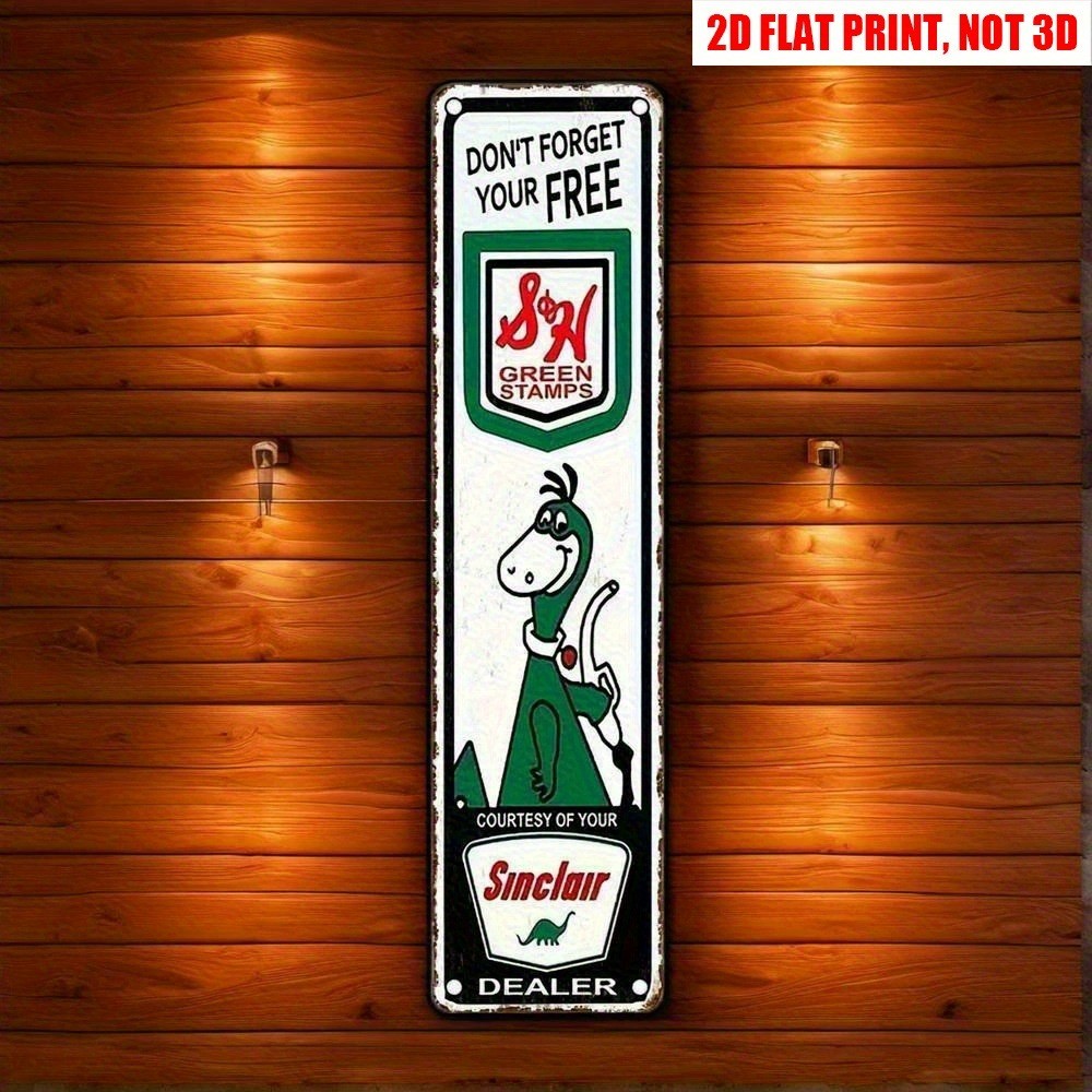 Vintage Sinclair Dino Green Stamps 16×4 Metal Sign Retro Garage Auto Home Decor