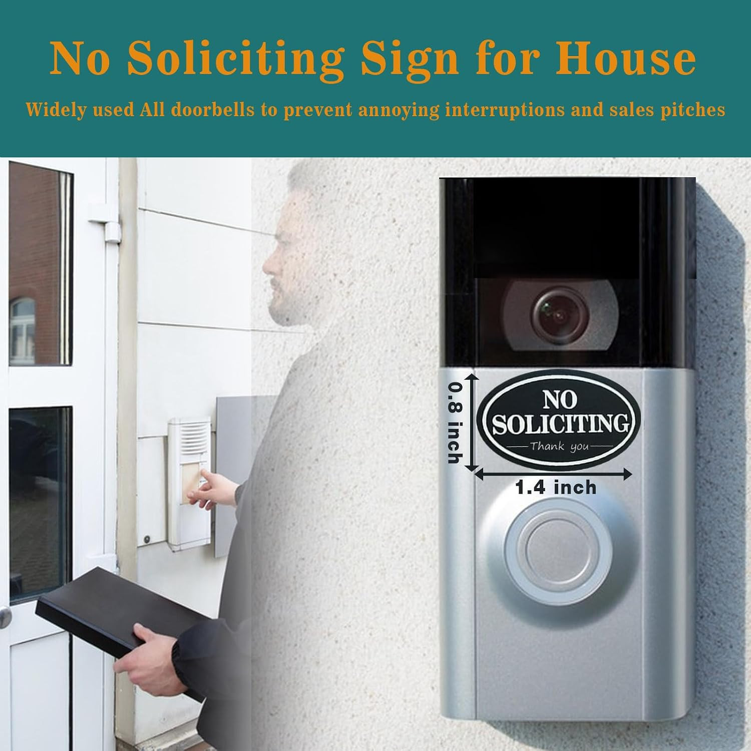 Small No Soliciting Sign for House,6 Pcs,With Glow in the Dark Stickers | No Sol
