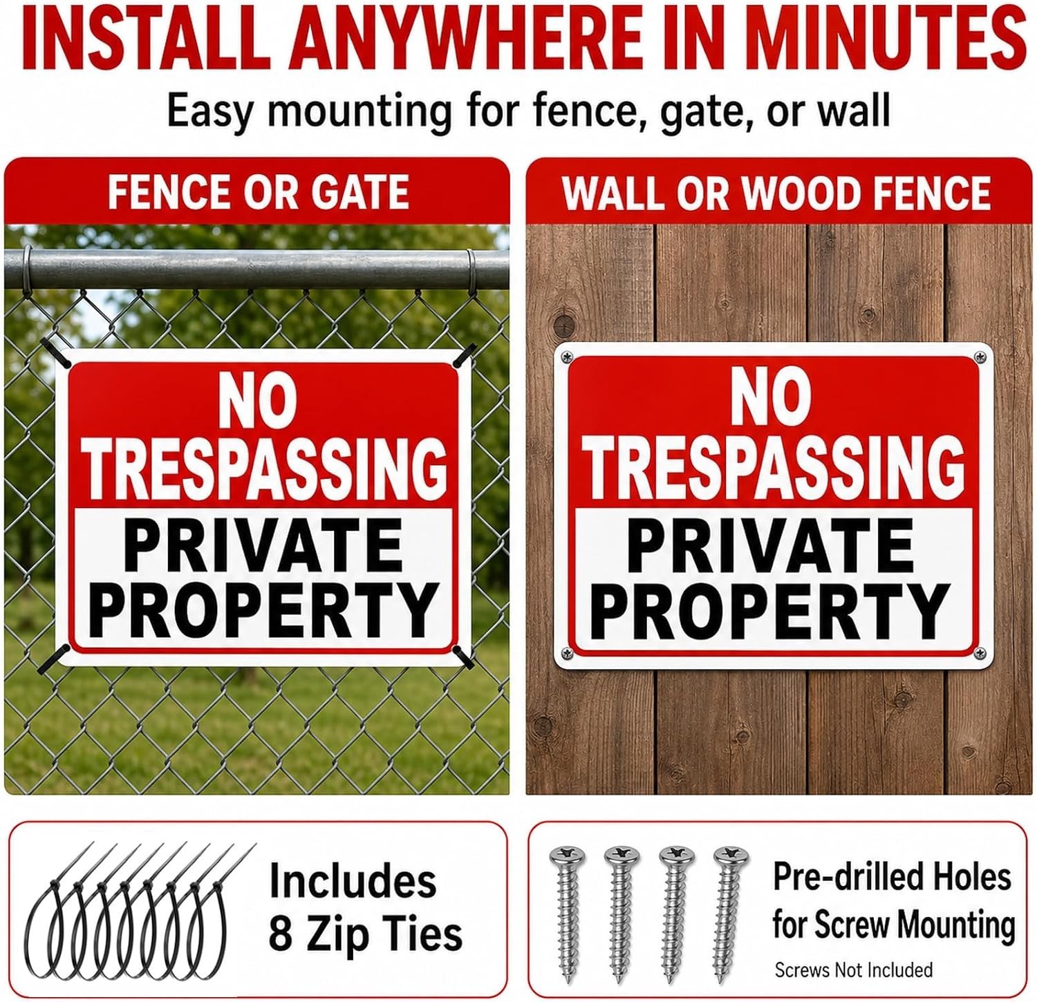 No Trespassing Signs 2 Pack Aluminum 10×7 Inch Reflective Property Security