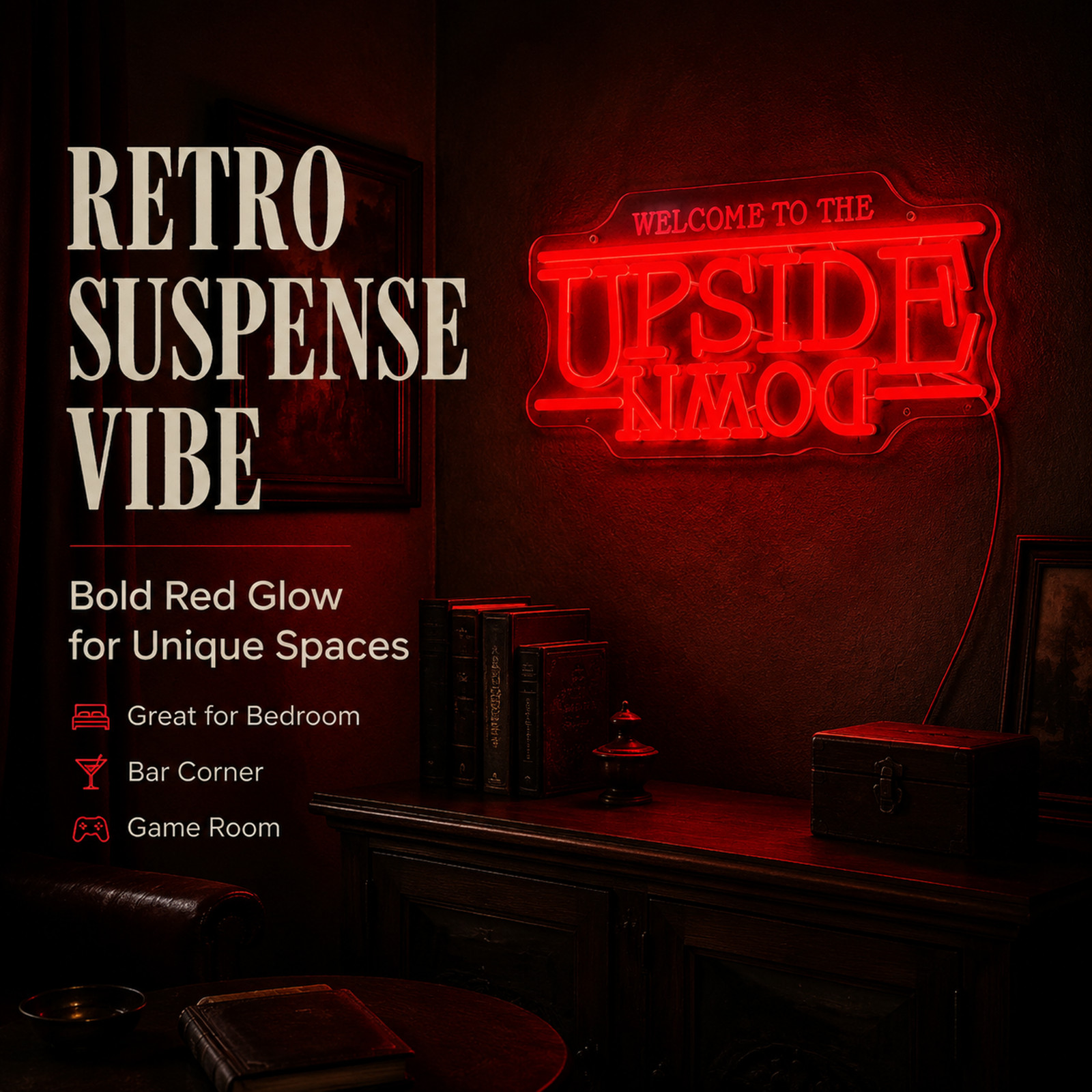 Stranger Things Inspired Fan Made Upside Text Neon Sign,12.5×16.5in