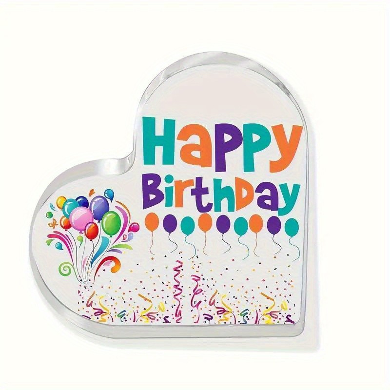 Happy Birthday Acrylic Heart Plaque Confetti Decor Desktop Sign Perfect Gift