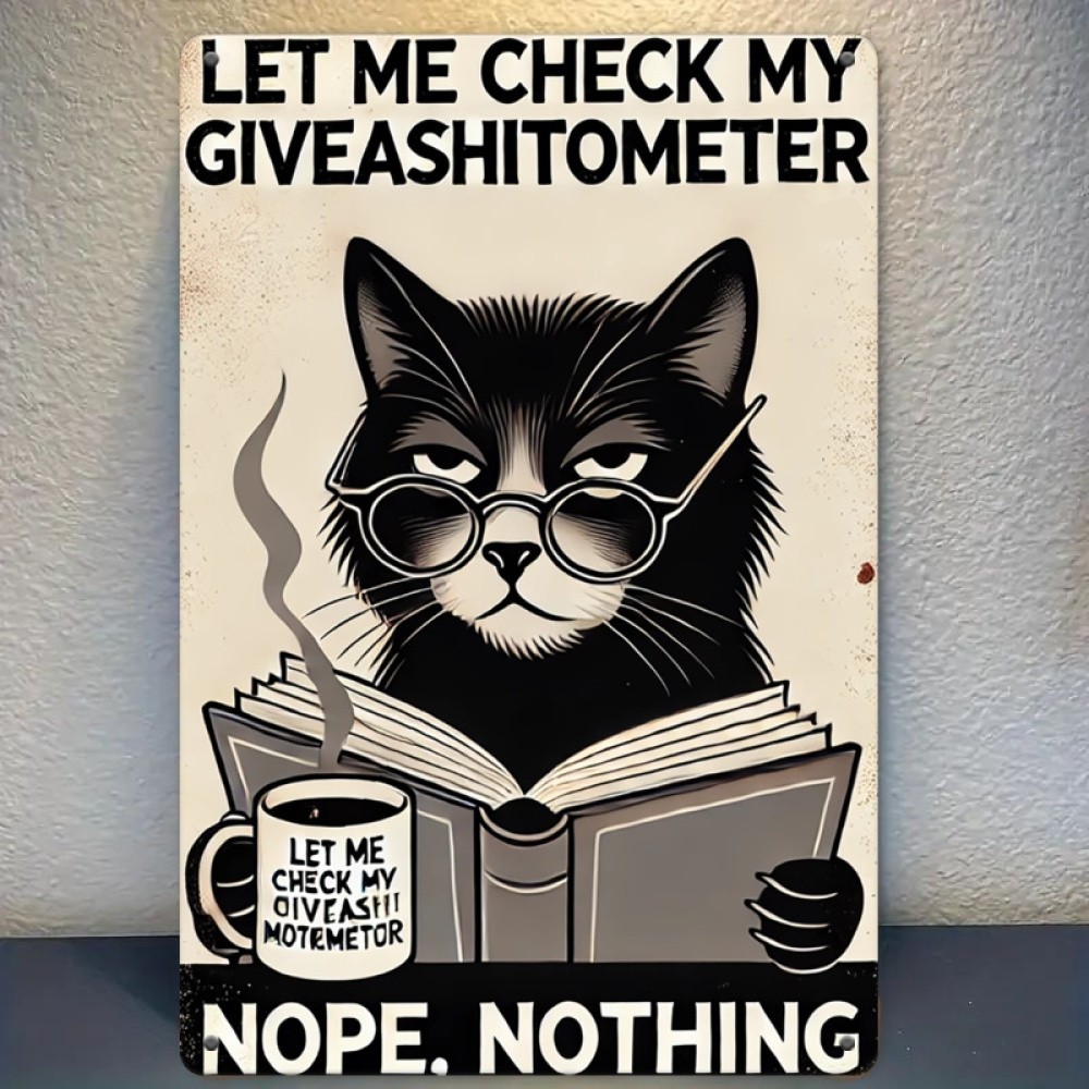 Vintage Cat Sign Aluminum Sign 12×8 Inches Humorous Decor Glasses Art