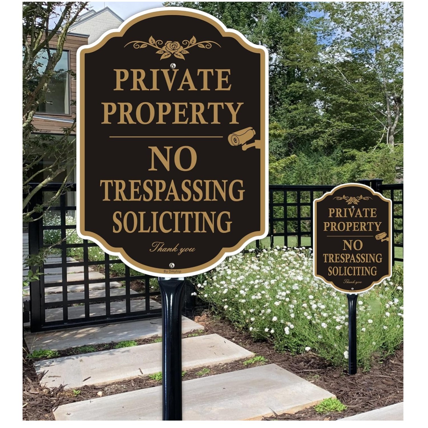 Elegant Private Property Signs with Stakes, 14×10 – 2 Pack