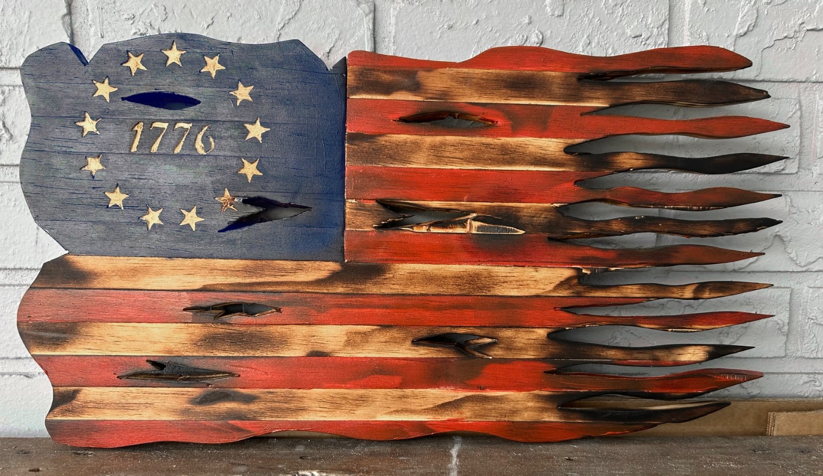 Rustic War Torn Rustic American Flag 11 x 22