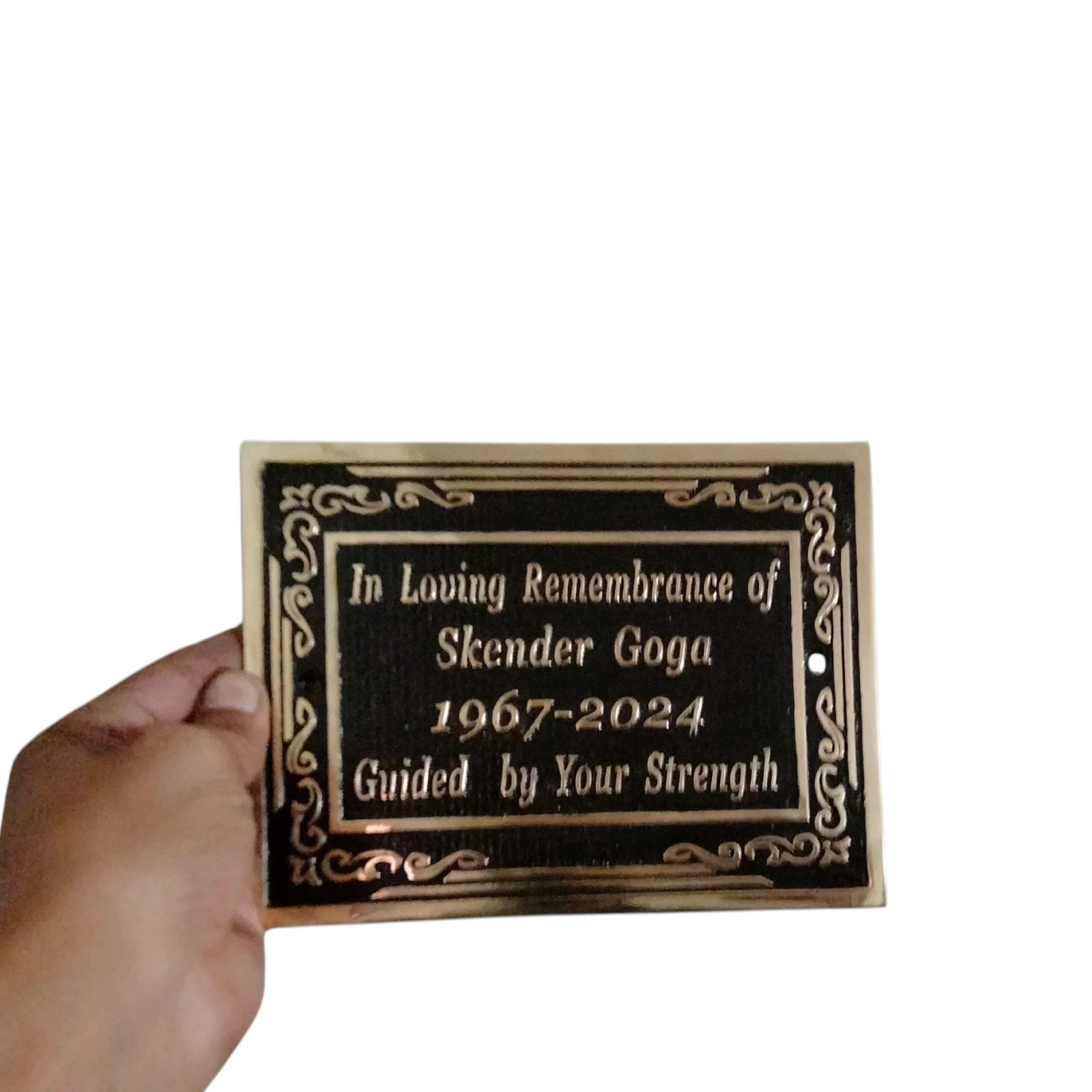 Solid Cast Brass Memorial Plaque personalized in full 3D Brass Lettering. Qualit