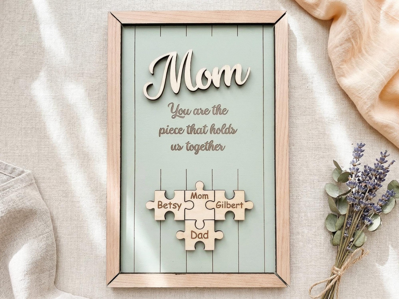 Personalized Mom Puzzle Sign – Custom Family Wood Wall Decor Gift for Mother’s