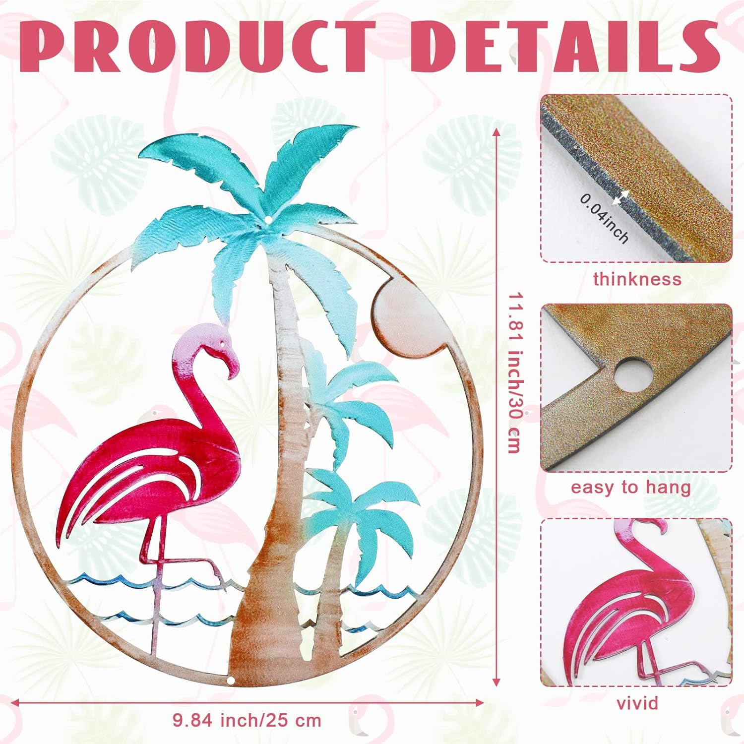 Flamingo Metal Wall Art Palm Tree Hanging Decor for Indoor Outdoor Flamingo Wall