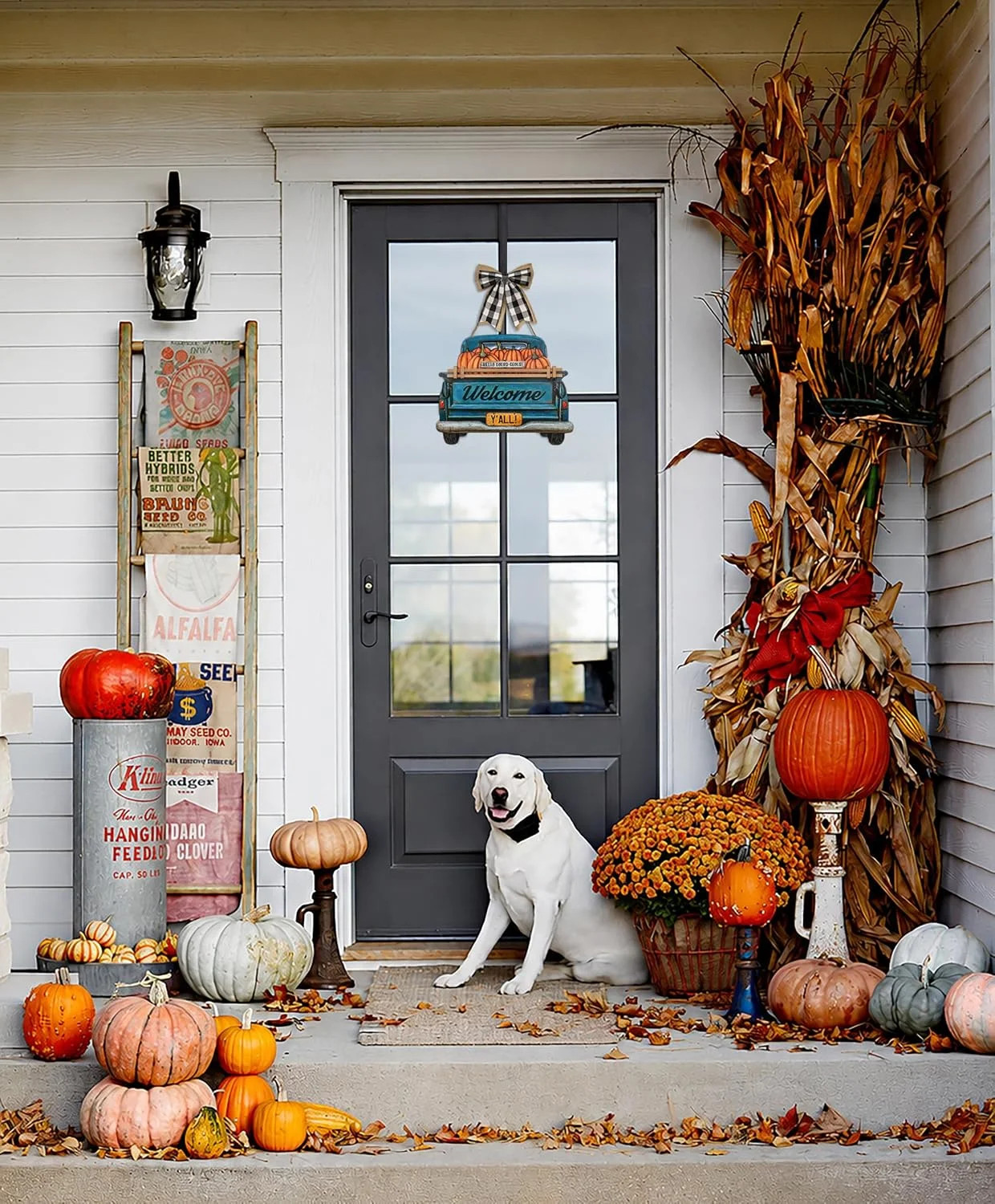 Interchangeable Welcome Sign for Front Door Blue Farmhouse Truck Decor Hanging S