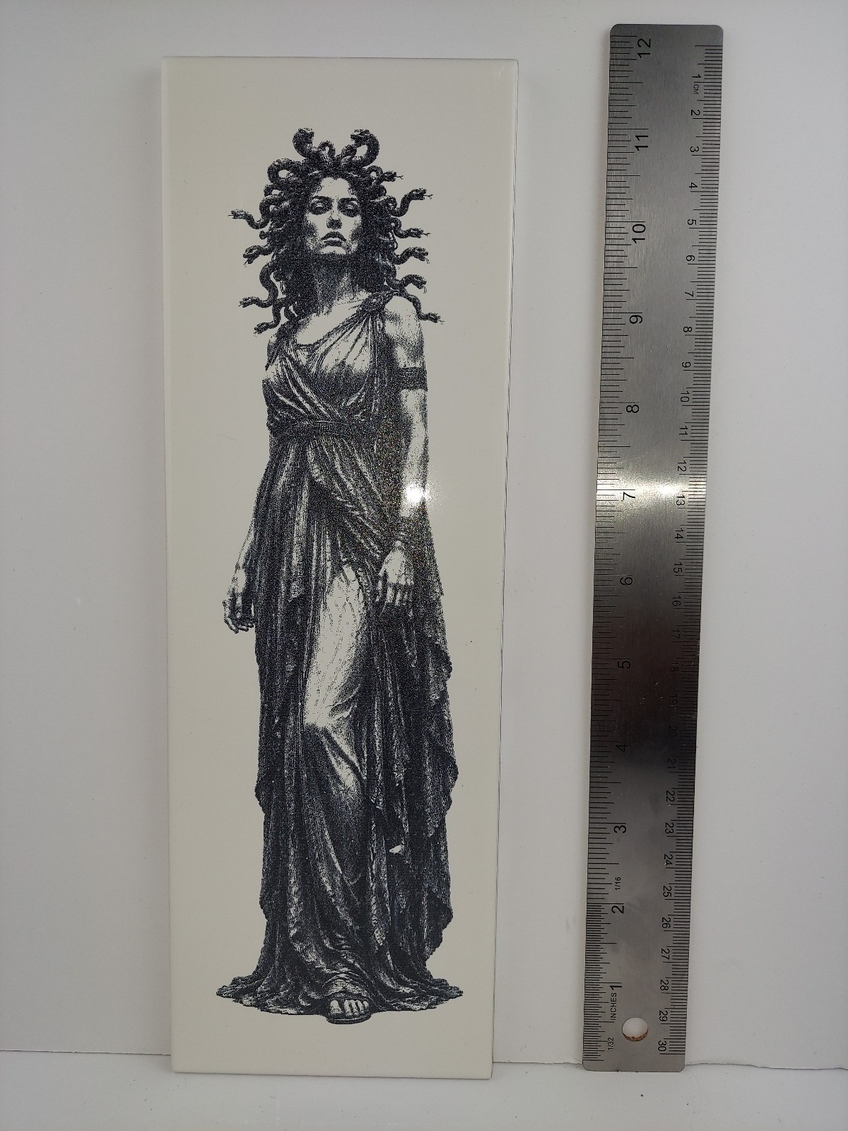 Medusa Laser Engraved Ceramic Art Tile 4×12 Greek Mythology Wall Decor