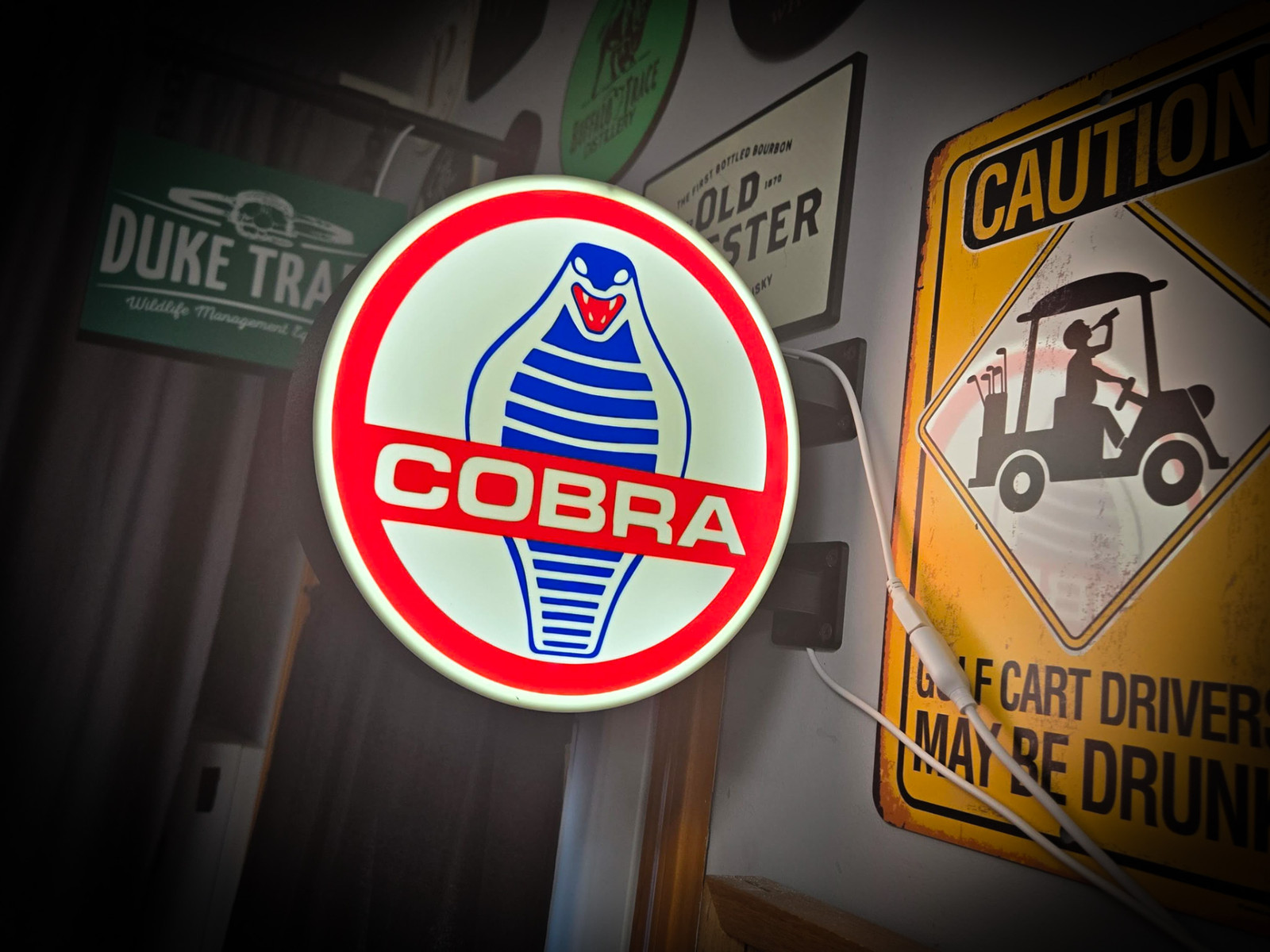 Shelby Cobra LED Lightbox Sign 3D Printed Round Wall Mount Man Cave Garage Decor