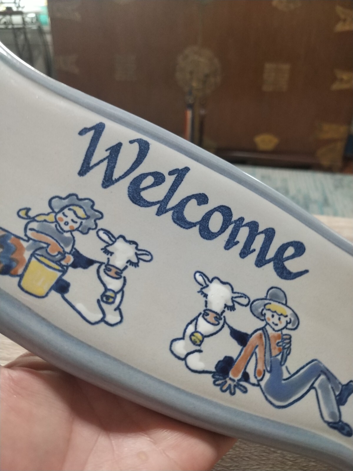Vintage 1990s Louisville stoneware pottery WELCOME sign plaque 11×4. Country