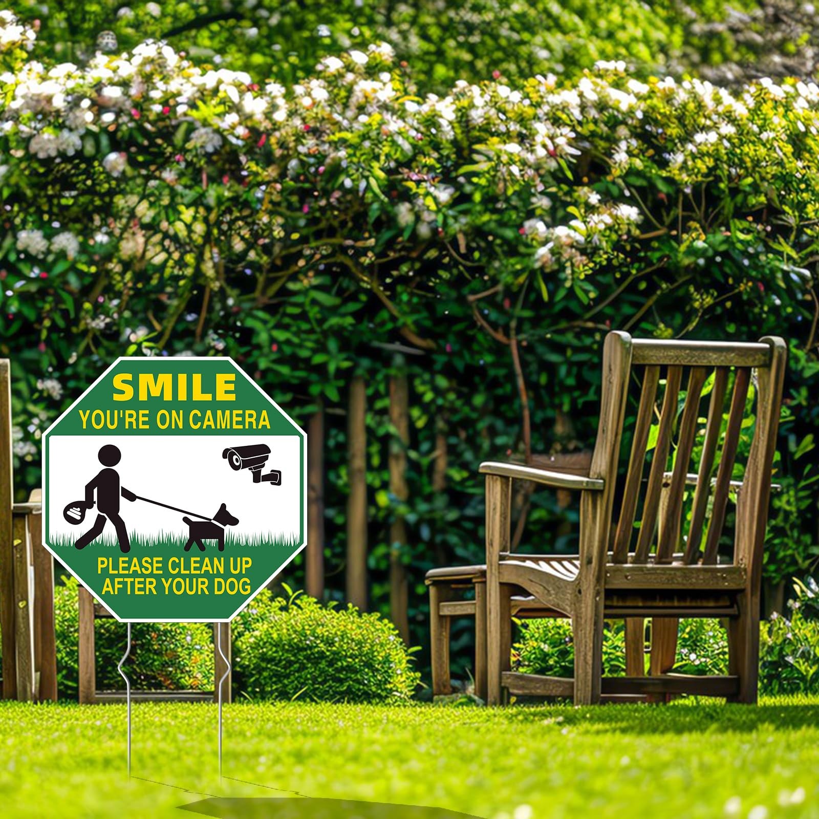 Clean UP After Your Dog Signs, 2-Pack 10″x10″ Double-Sided Metal Stakes Smile…
