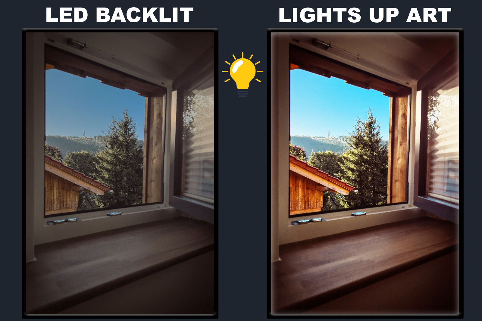 LED Backlit Window View Wall Art Lighted Frame – a window view mountain outside