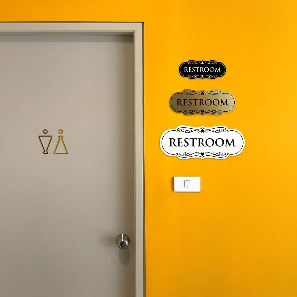 Designer Restroom Wall or Door Sign – Bathroom Signage | Durable Plastic and Eas