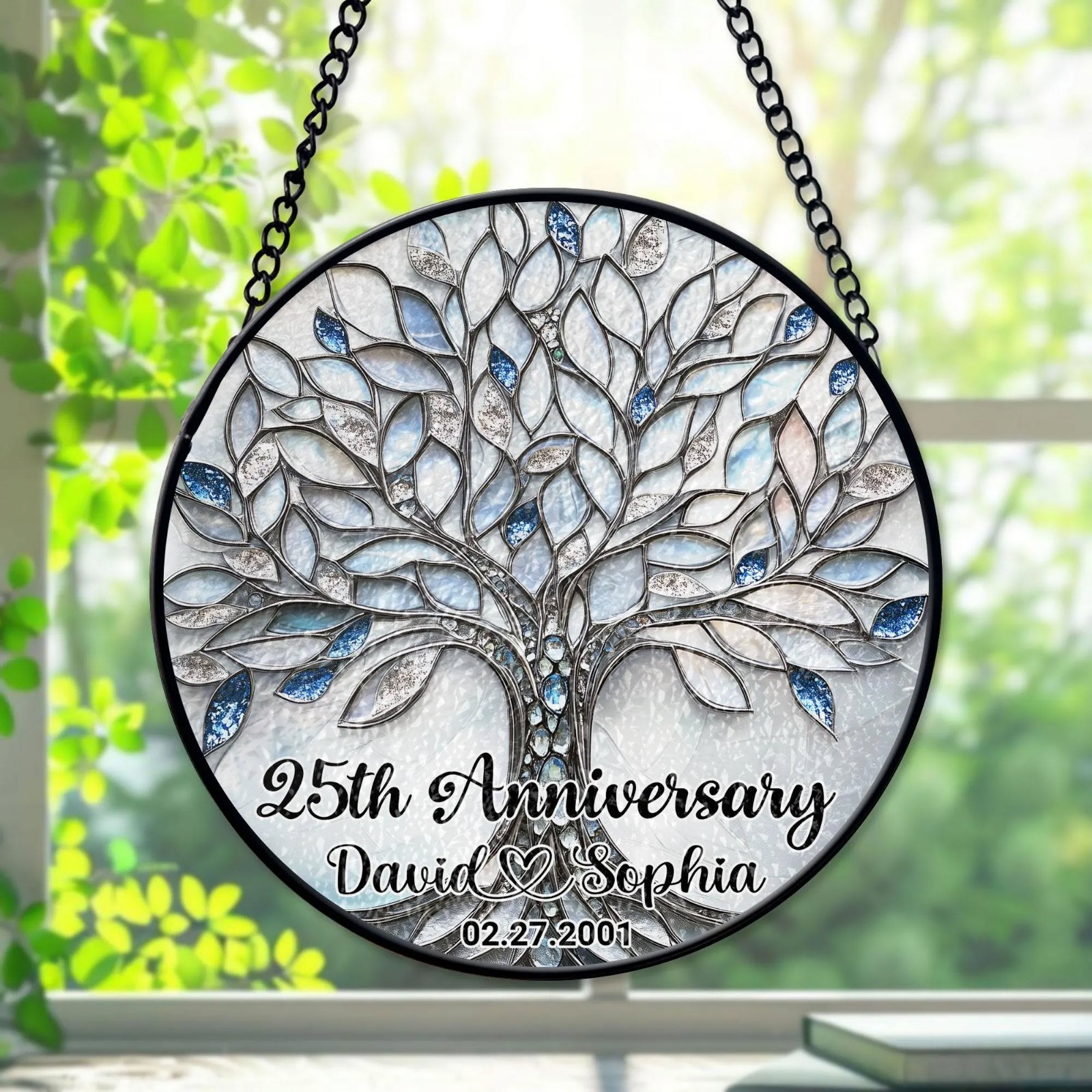 Personalized 25th Wedding Anniversary Suncatcher Silver Keepsake Gift Couple