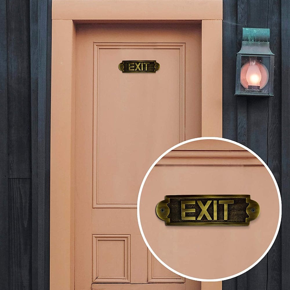Antiqued Brass Finish Plaque Large Exit Door Sign size 7 inx2 in
