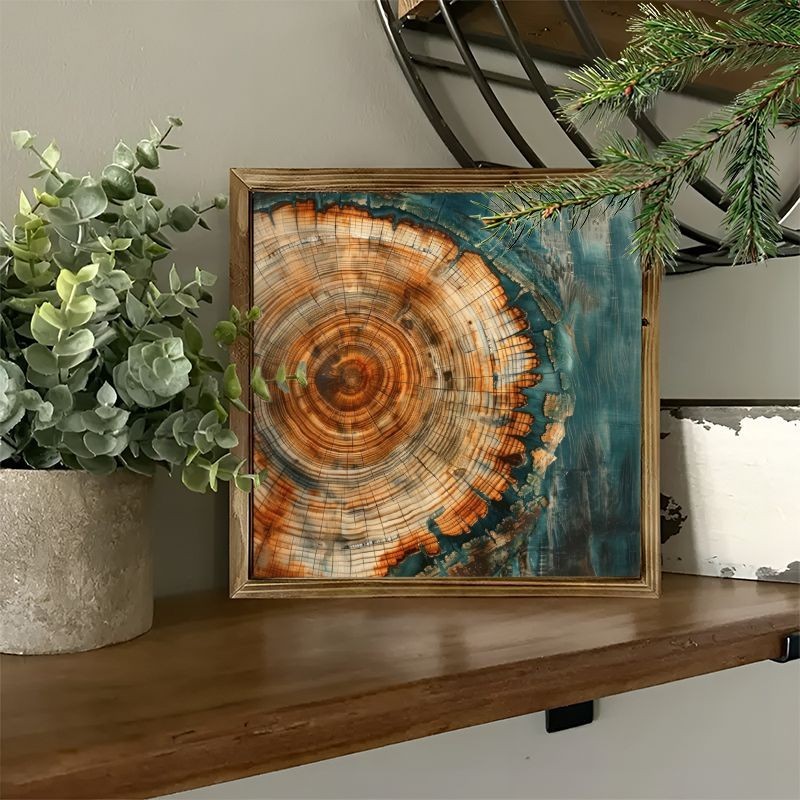 Antique Natural Wood Slice Teal Epoxy Resin Rustic Wall Wooden Plaque Gift