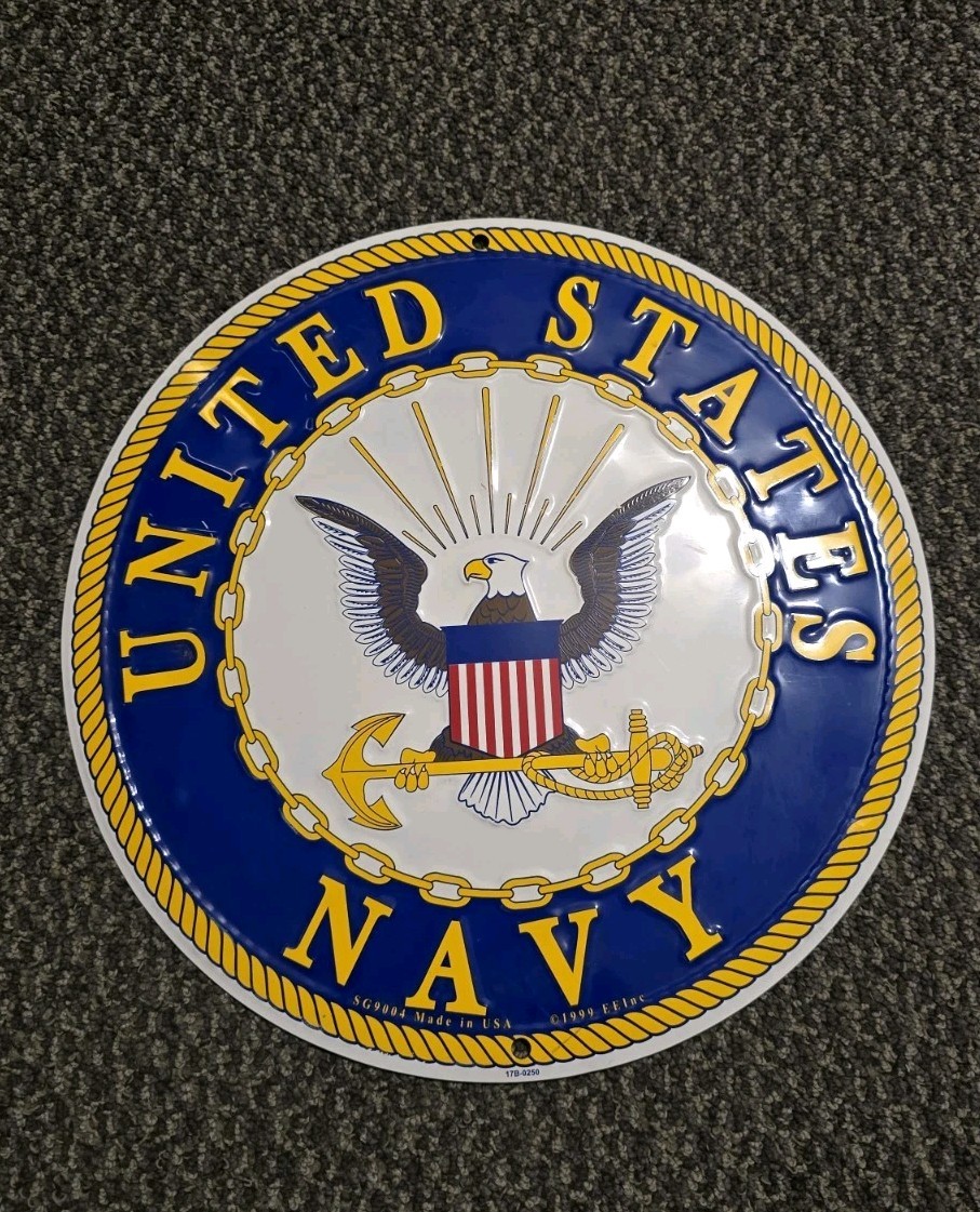 Tags America United States Navy Logo Metal Sign, 12 Inch Round Embossed