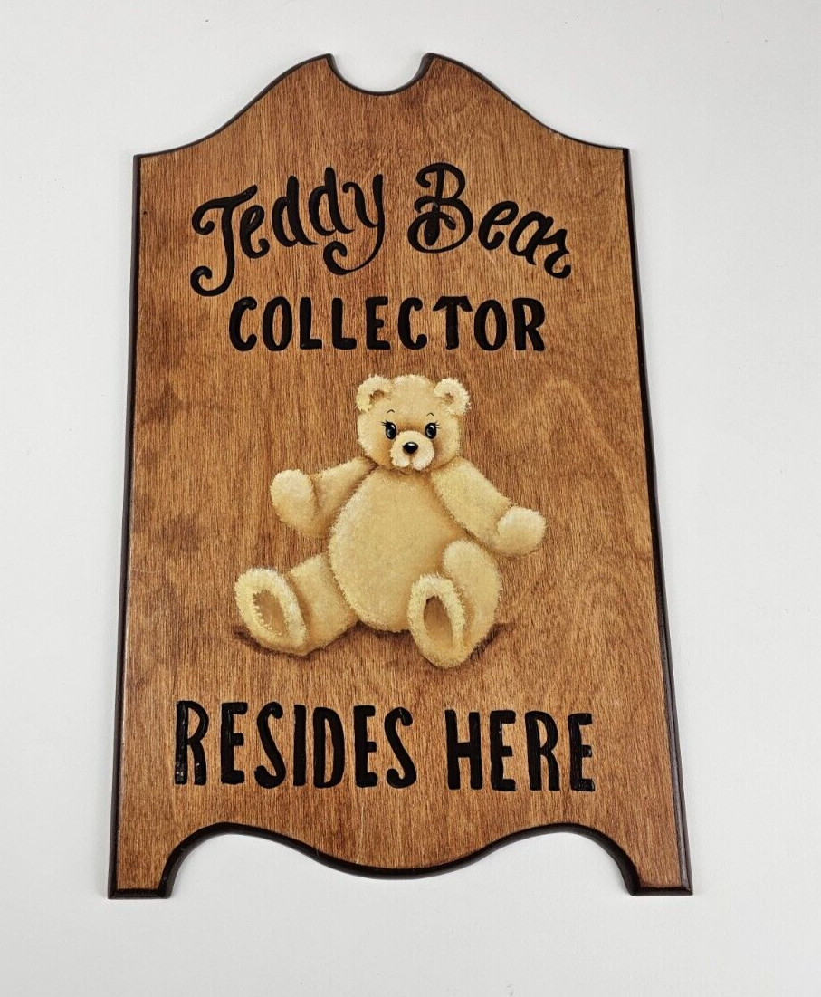 Wood Hand Painted TEDDY BEAR Collector Wall PLAQUE Gift Her Home Decor Xmas