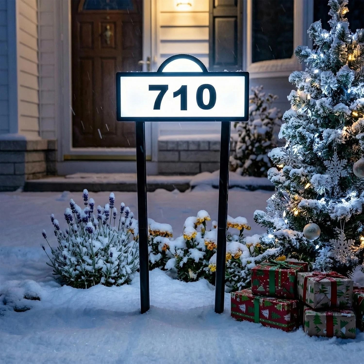 Solar Address Signs for Yard, Solar Powered Address Sign with Warm White & Co…