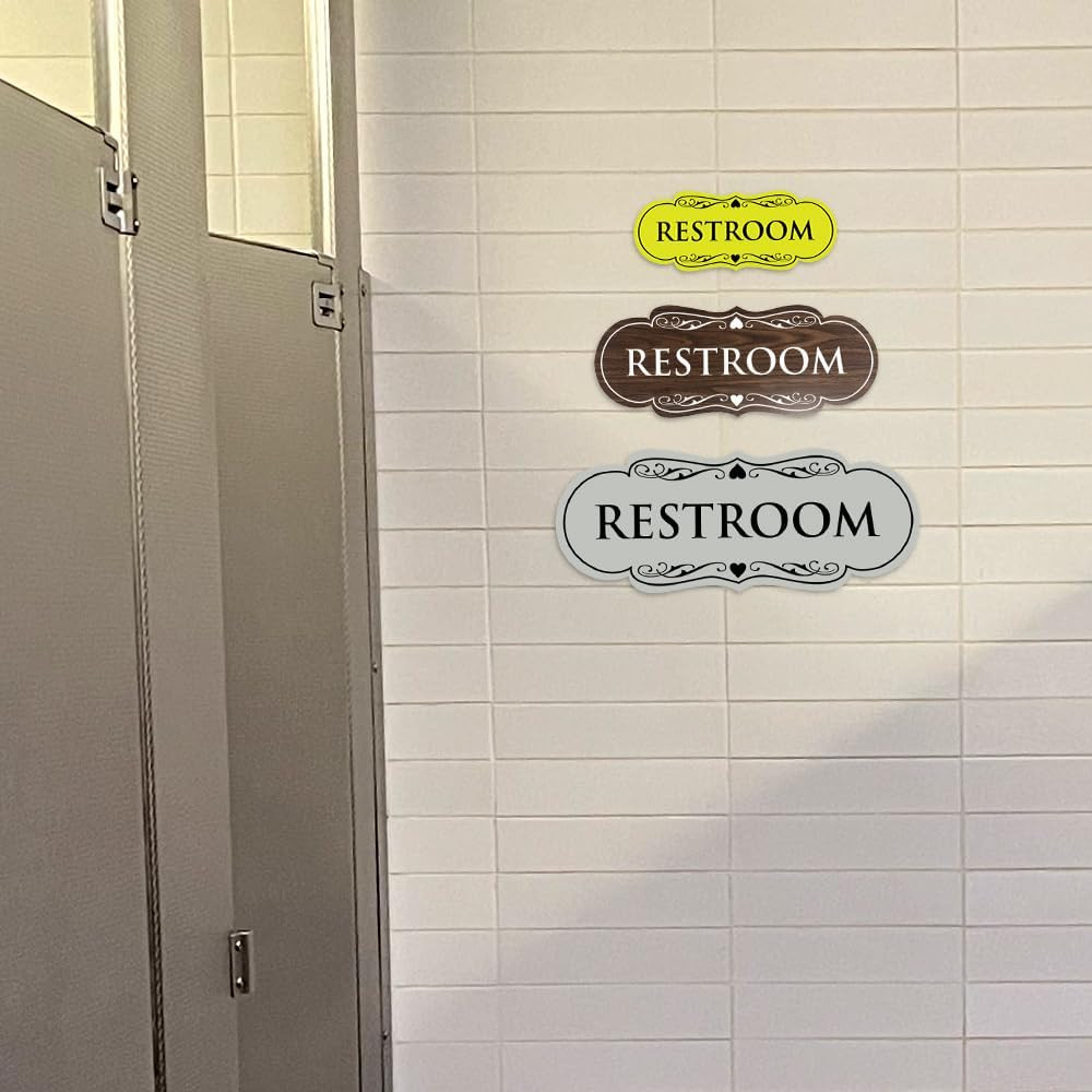 Designer Restroom Wall or Door Sign – Bathroom Signage | Durable Plastic and Eas