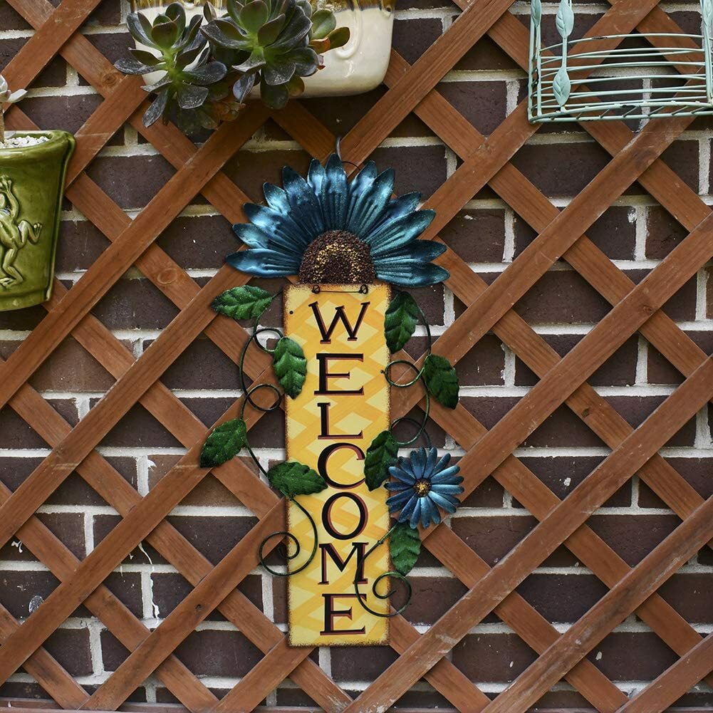 Welcome Sign for Door Decor Hanging Sign, Metal Flower Welcome Door Sign