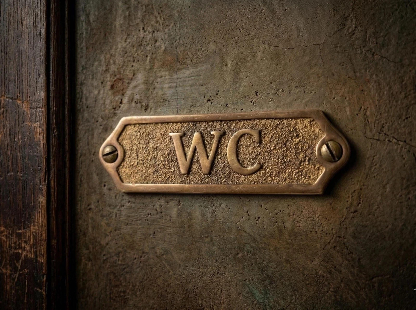 Solid Brass WC Door Sign Vintage Antique Victorian Cast Metal Plaque Embossed