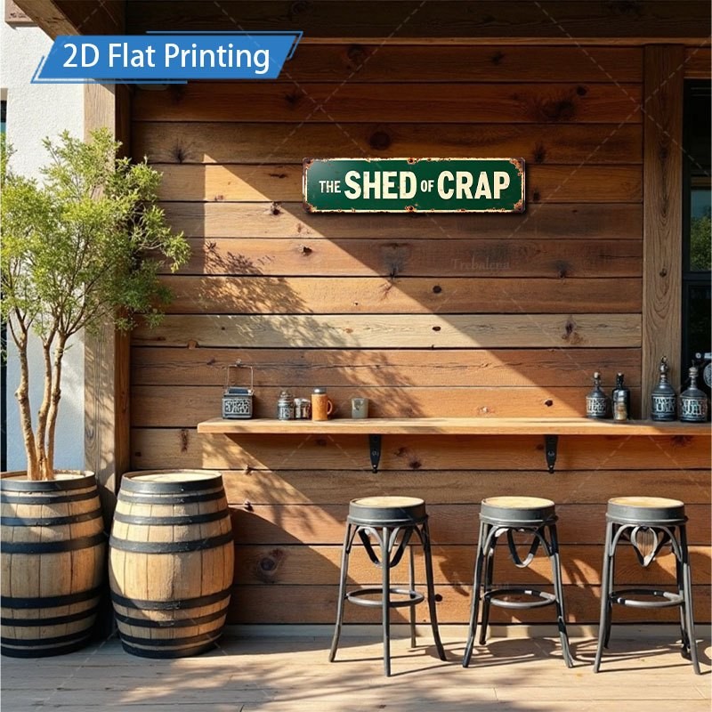 2D Flat Iron Sign 1.57x16in Rustic The Shed of Crap Vintage Outdoor Wall Art