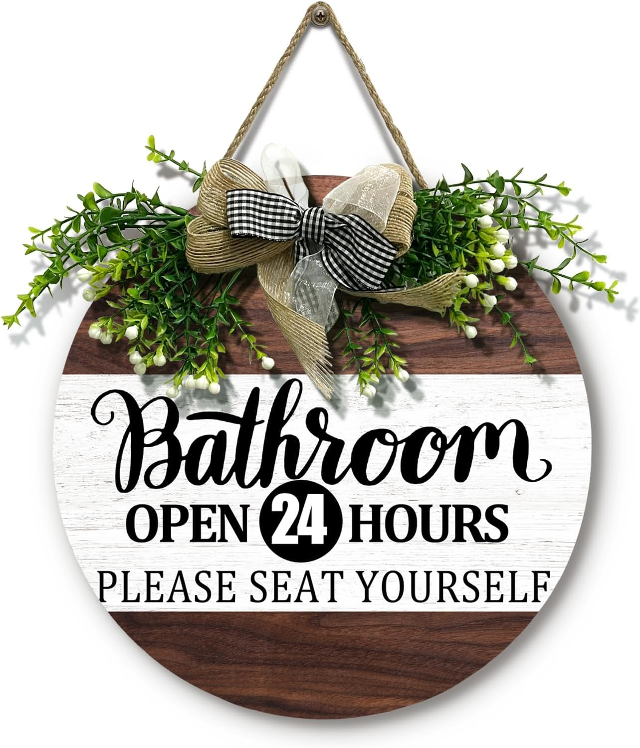 Bathroom Door Sign Bathroom Open 24 Hours Please Seat Yourself Hanging Sign With