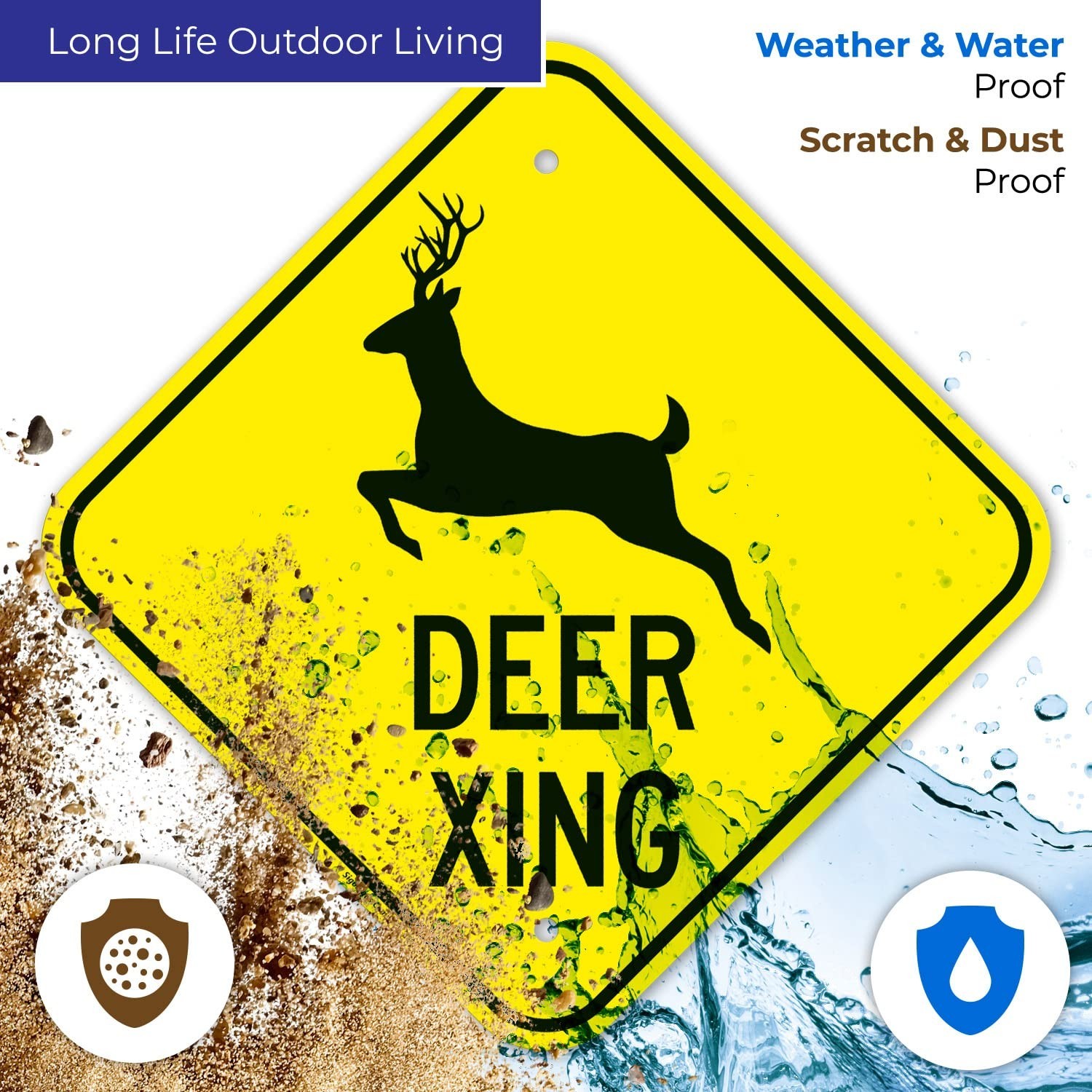 Deer Xing Sign 12″x12″ Aluminum Crossing Warning – Rustproof & Fade-Resistant