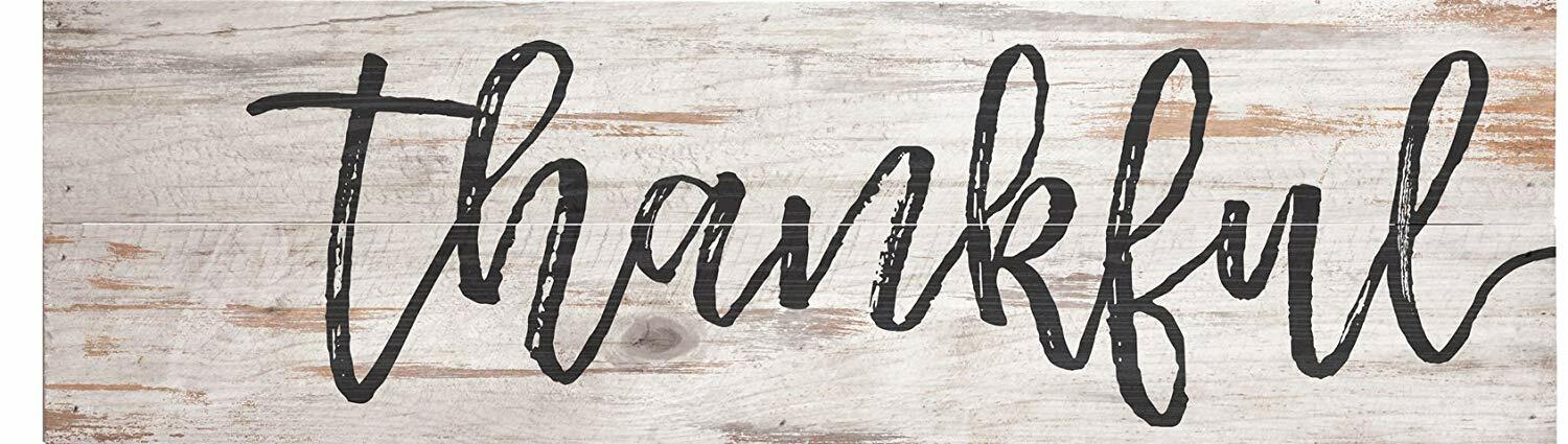 P. Graham Dunn Thankful Grey Script Whitewash 24 x 7 Wood Boxed Pallet (Cracked)