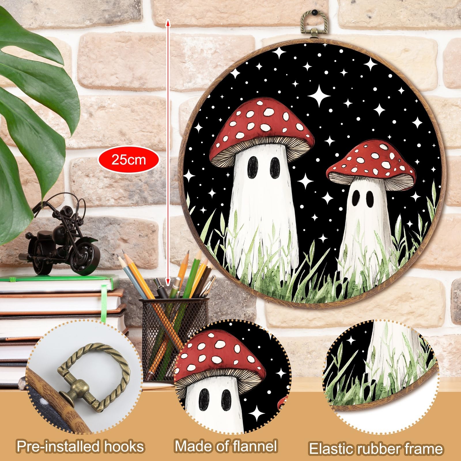 Mushroom Ghost Wall Decor with Hooks 9.84 Inch Boho Mushroom Hanging Door Sig…