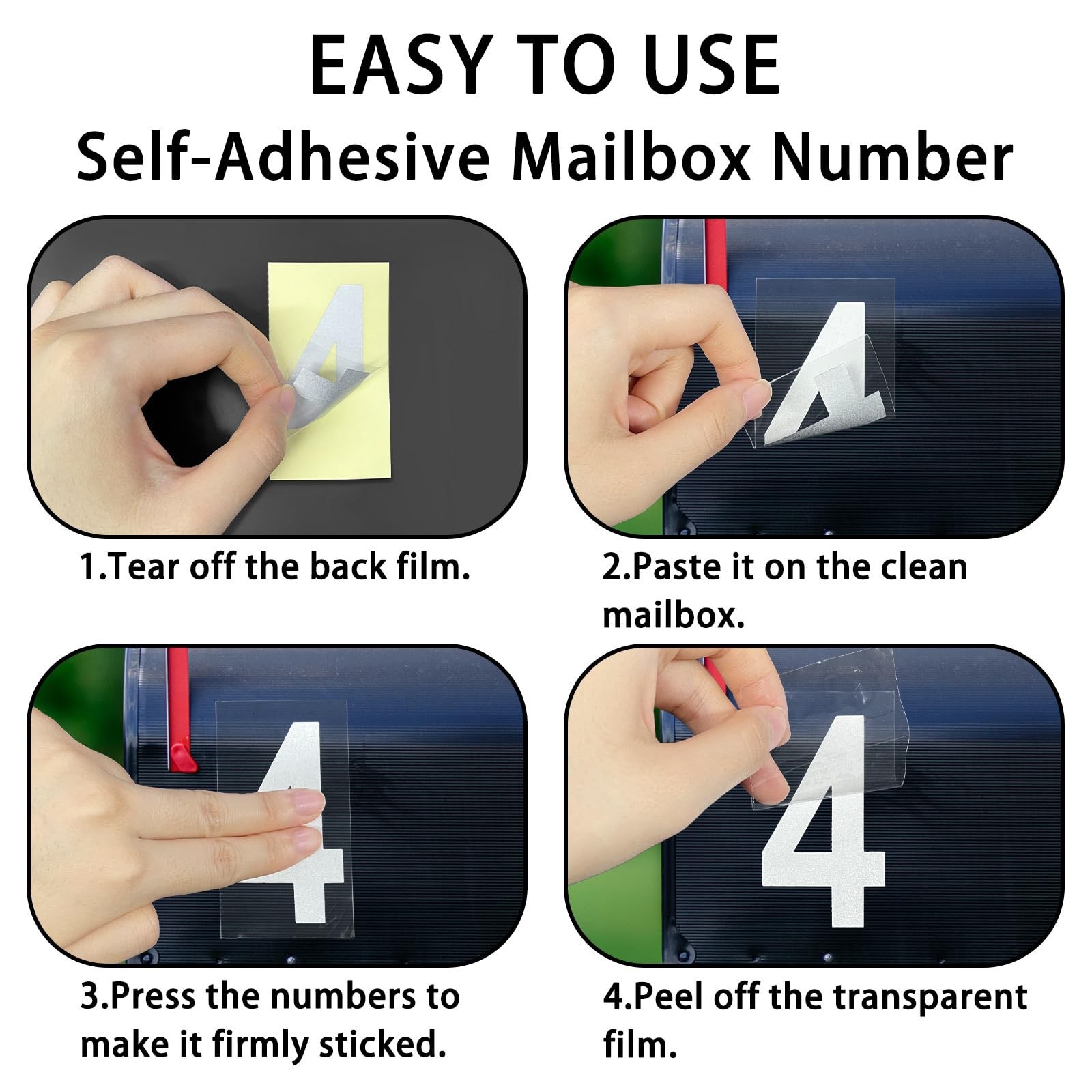 4 inch Reflective Mailbox Numbers Sticker (0-9, 5 Sets) for Outside, Strong Self