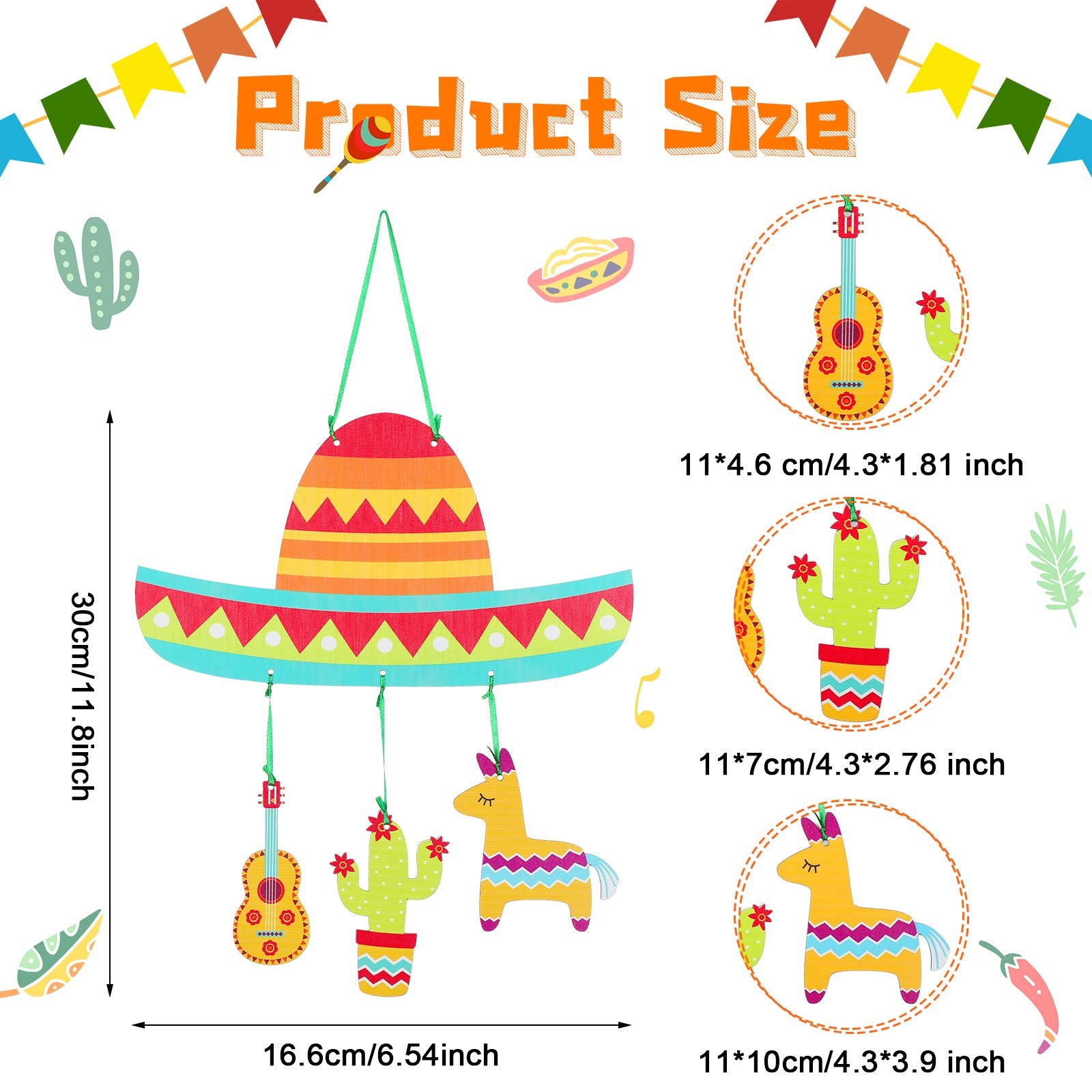 Cinco de Mayo Wood Door Sign Mexican Fiesta 23.5 x 11.8 inches, Light brown
