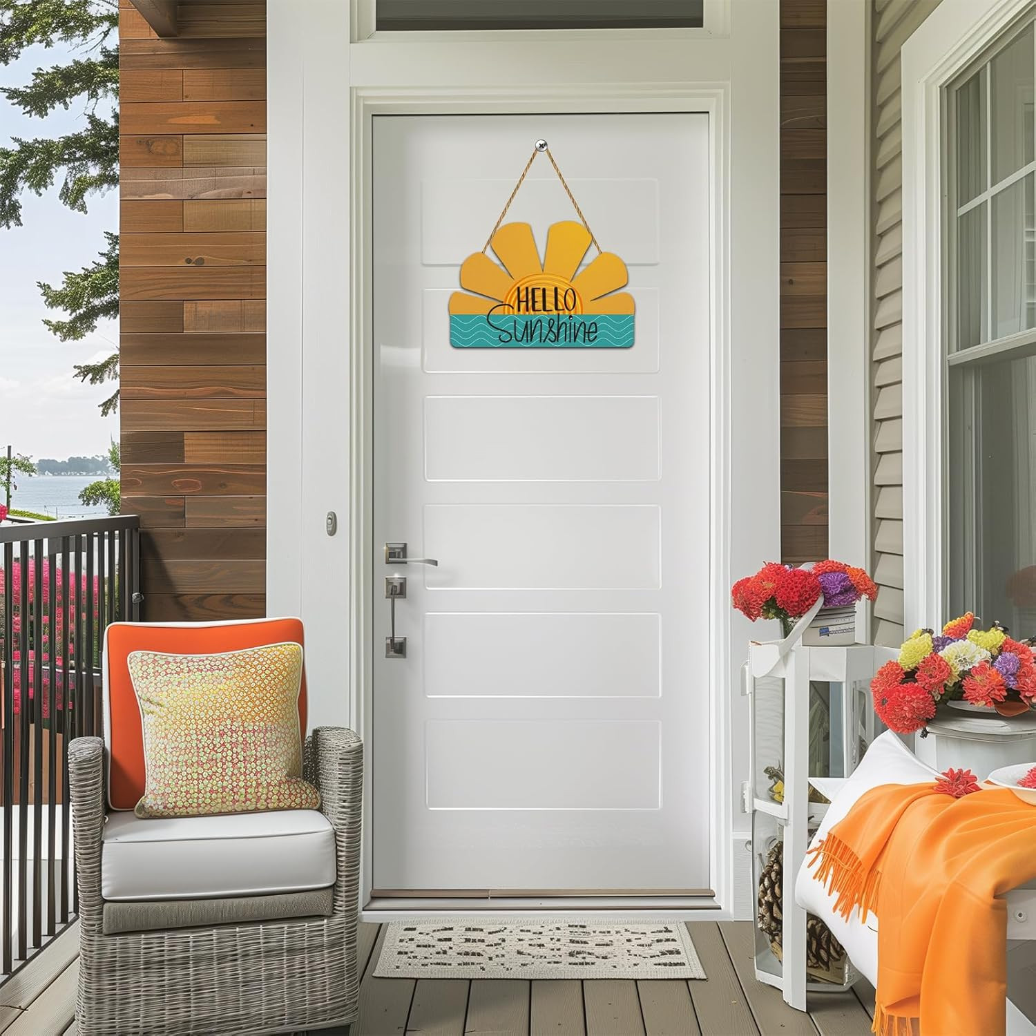 Summer Decor Summer Door Decor Sun Shape Hanging Plaque Pool Decorations Wooden